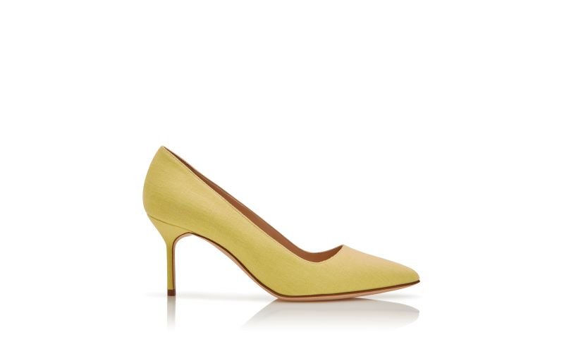 Side view of Bb 70, Yellow Linen Pointed Toe Pumps - €695.00