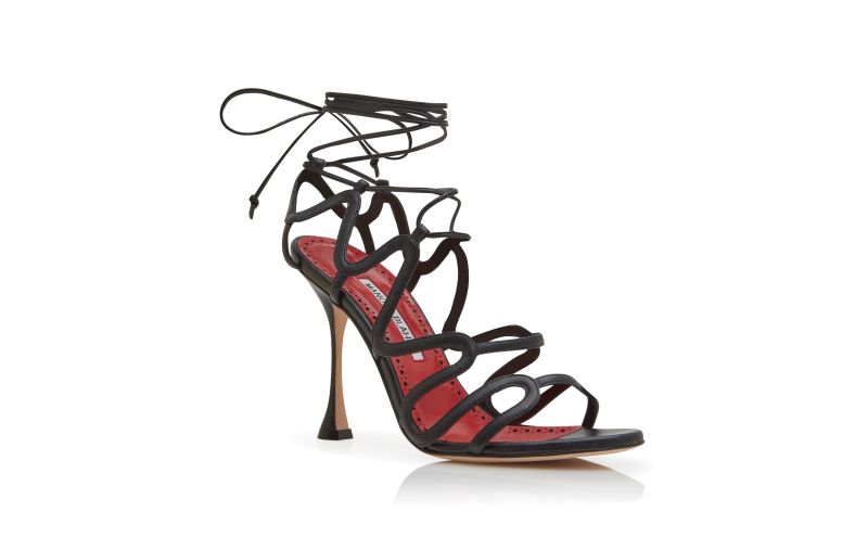 Fawda, Black Nappa Leather Strappy Sandals  - AU$2,025.00