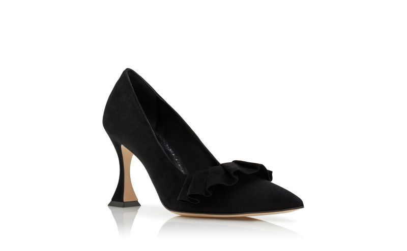 Espanhi, Black Suede Ruffled Pumps - £373.00