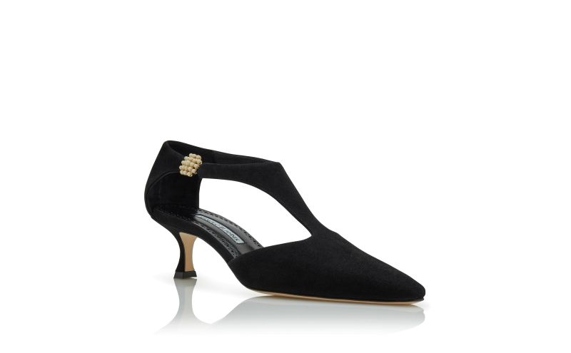 Shufta, Black Suede Pearl Detail Pumps - £875.00