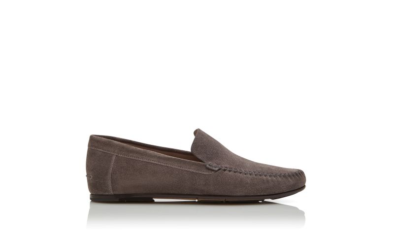 Side view of Alder, Grey Suede Slippers - CA$1,195.00