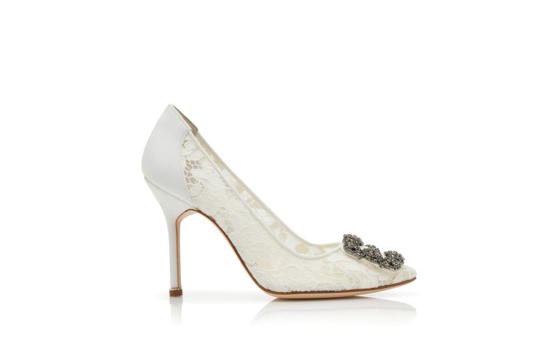 Side view of Hangisi lace, Light Cream Lace Jewel Buckle Pumps - CA$1,655.00