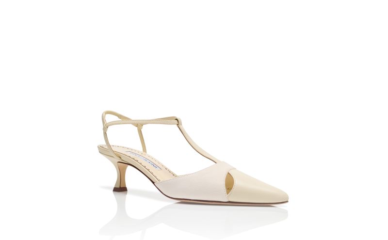 Turgimod, Light Cream Nappa Leather T-Bar Pumps - US$1,025.00