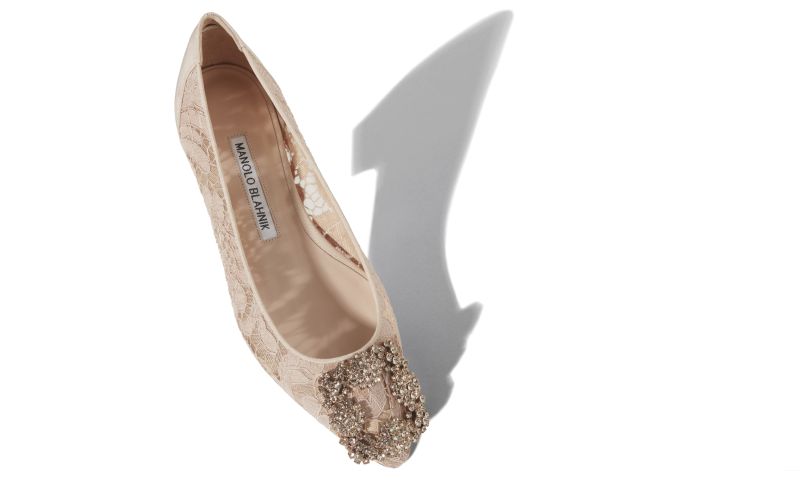Hangisiflat lace, Pink Champagne Lace Jewel Buckle Flat Pumps - CA$1,595.00 