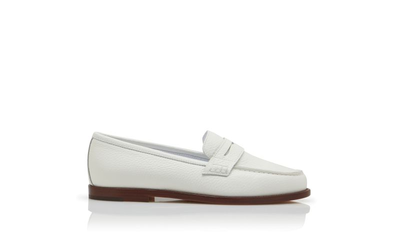 Side view of Perrita, White Calf Leather Penny Loafers - £695.00