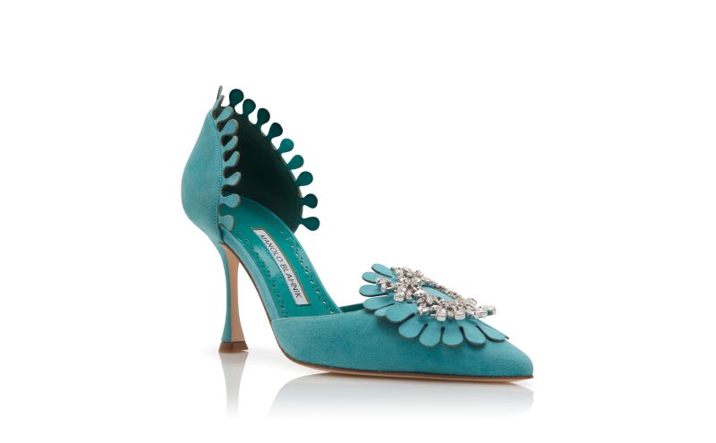 Shog, Light Blue Suede Jewel Embellished Pumps - US$1,495.00