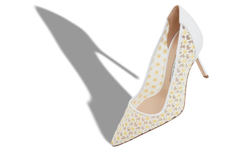 Bbla 90, White Lace Daisy Pointed Toe Pumps  - US$448.00