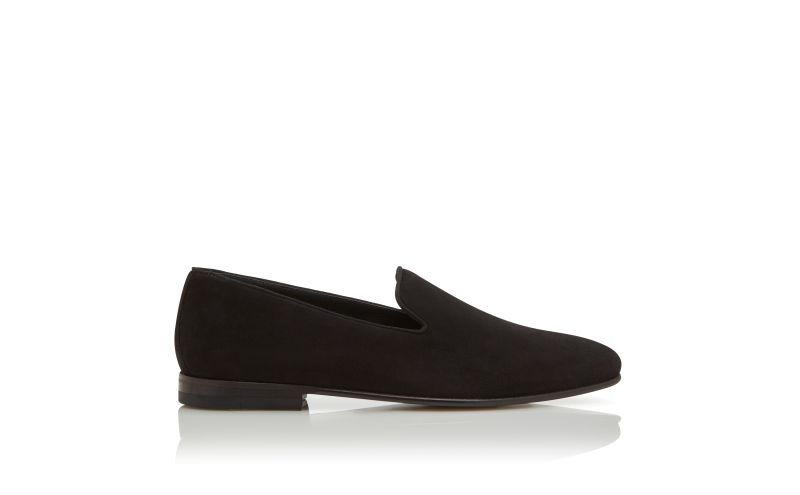 Side view of Mario, Black Suede Loafers - US$895.00