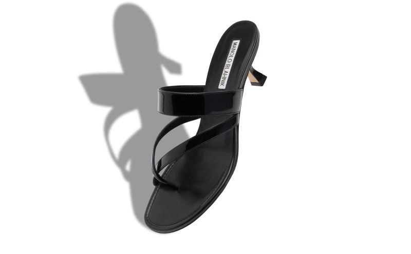 Susa, Black Patent Leather Open Toe Mules - US$775.00