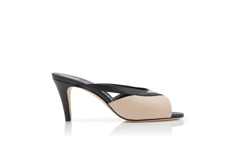 Side view of Floramu, Black and Beige Calf Leather Mules - €363.00
