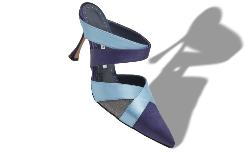 Oyounak, Blue Satin Crossover Mules - £795.00 