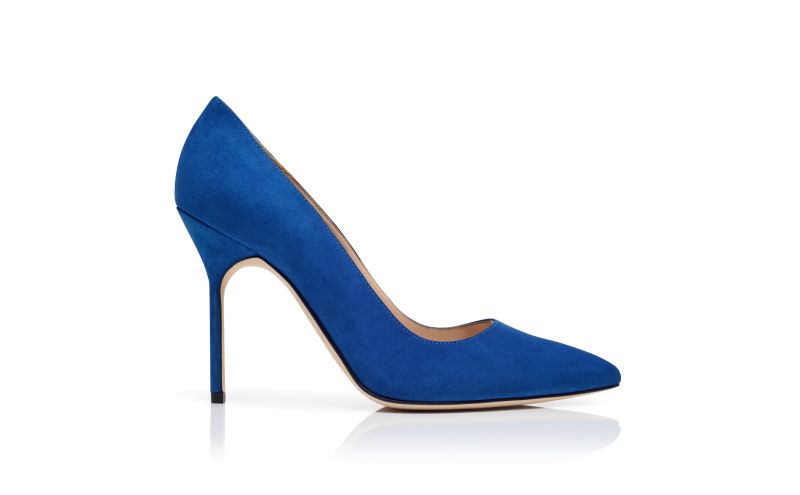 Side view of Bb, Blue Suede Pointed Toe Pumps - US$725.00