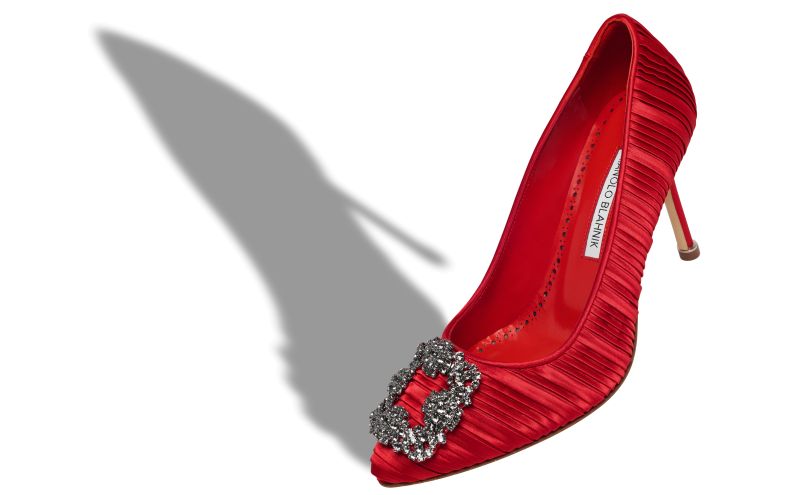 Hangisi 90, Red Satin Jewel Buckle Pumps - US$1,345.00