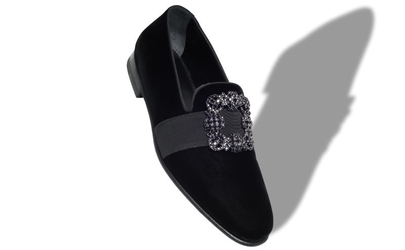 Carlton, Black Velvet Jewel Buckle Loafers - US$1,345.00 