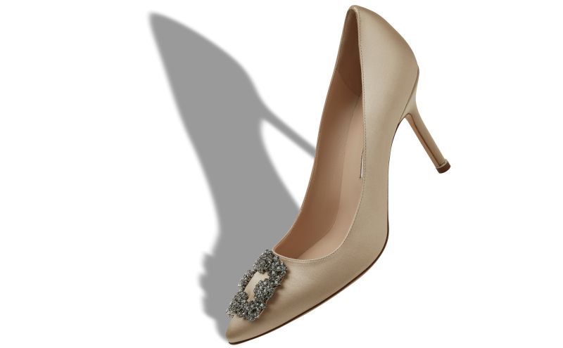 Hangisi 90, Light Beige Satin Jewel Buckle Pumps - CA$1,745.00