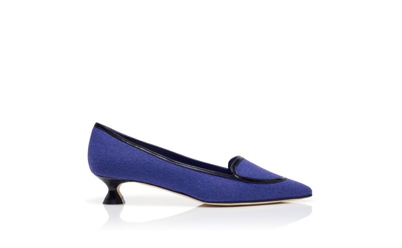 Side view of Rufo, Blue Wool Pointed Toe Pumps - US$895.00