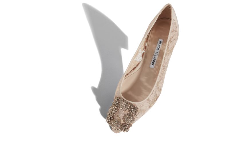 Hangisiflat lace, Pink Champagne Lace Jewel Buckle Flat Pumps - CA$1,595.00
