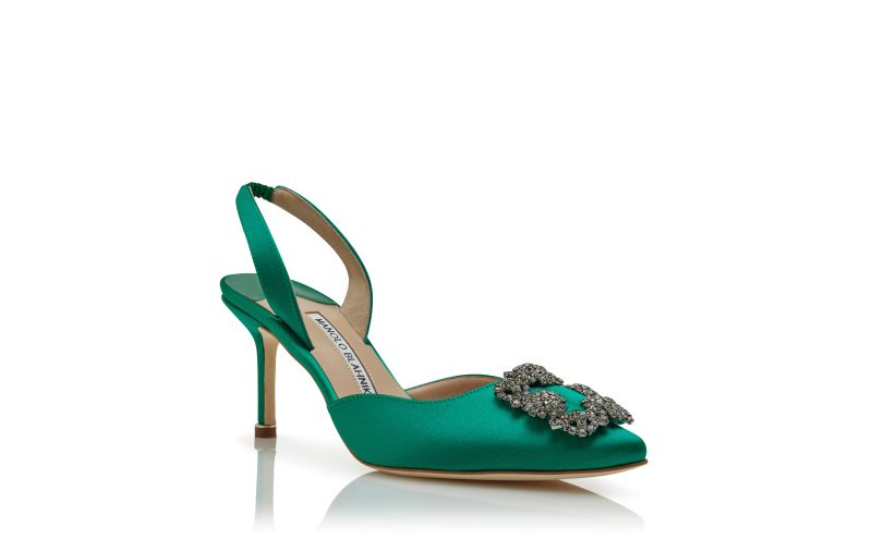 Hangisli, Green Satin Jewel Buckle Slingback Pumps - €1,145.00