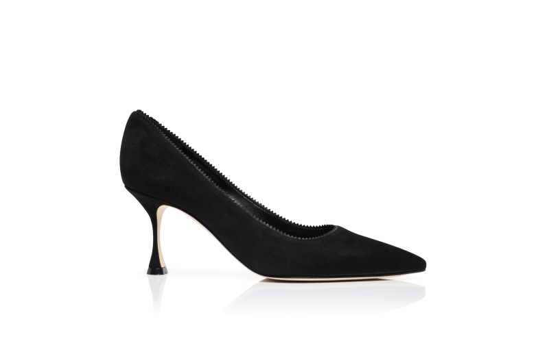 Side view of Osmaclo, Black Suede Pinking Detail Pumps - US$925.00