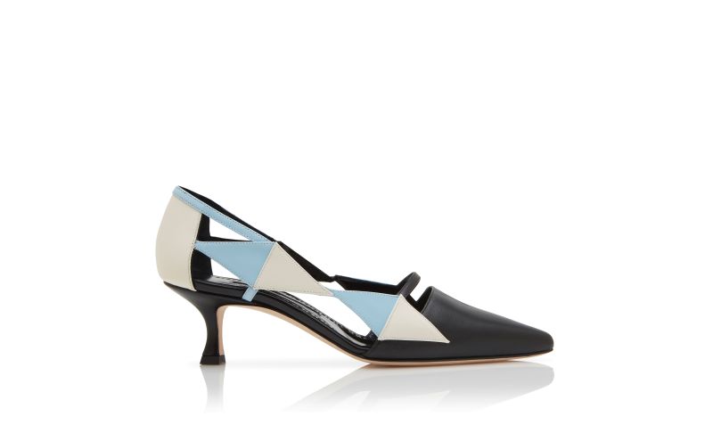 Side view of Hakir, Black, Cream and Blue Nappa Leather Pumps - CA$1,535.00