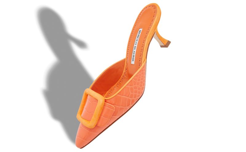 Maysalebi, Orange Calf Leather Buckle Detail Mules - £675.00
