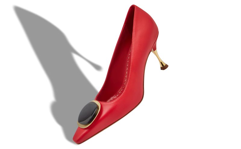 Chiaran, Red Nappa Leather Pointed Toe Pumps - US$1,085.00