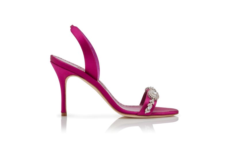 Side view of Lamisan, Pink Satin Embellished Slingback Sandals - AU$1,765.00