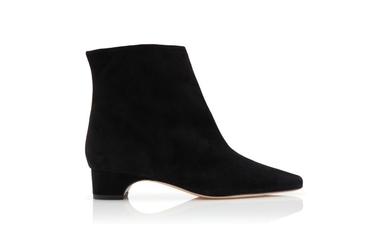 Side view of Tolarc, Black Suede Block Heel Ankle Boots - AU$1,505.00