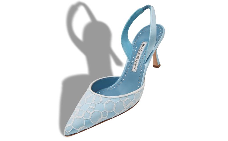 Carolyne 70, Blue Satin Slingback Pumps - £765.00