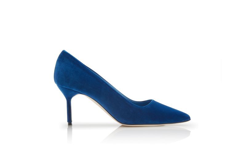 Side view of Bb velvet 70, Blue Velvet Pointed Toe Pumps - €645.00