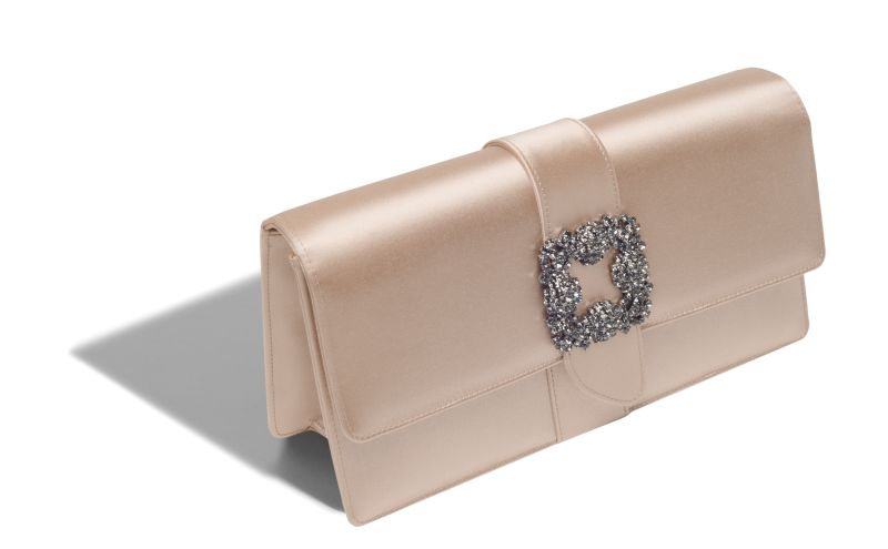 Capri, Beige Satin Jewel Buckle Clutch - US$1,695.00