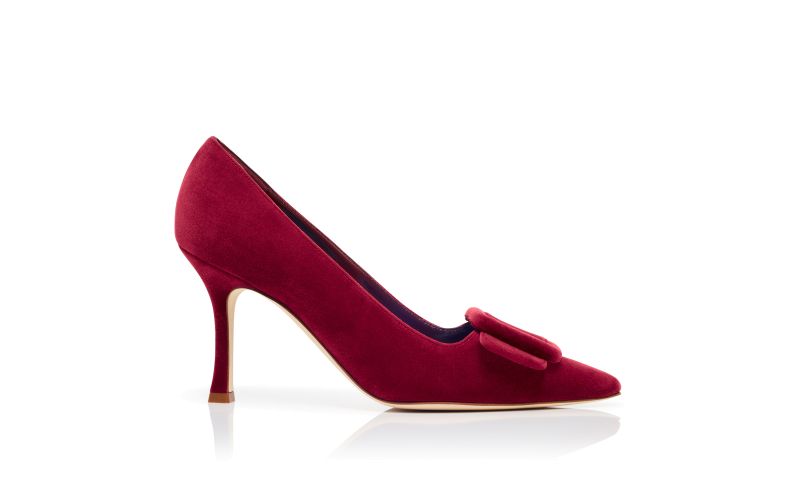 Side view of Maysalepump 90, Red Velvet Buckle Detail Pumps - US$895.00