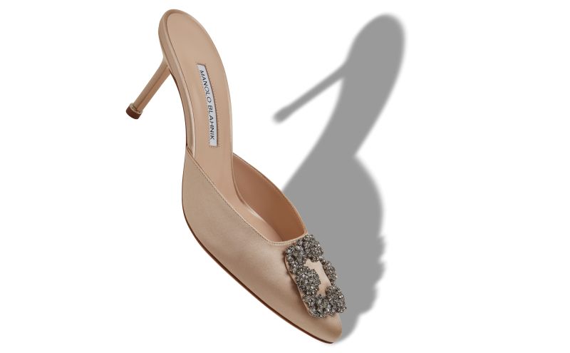 Hangisimu, Light Beige Satin Jewel Buckle Mules - £950.00 