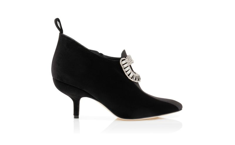 Side view of Medarda, Black Velvet Embellished Ankle Boots - £615.00