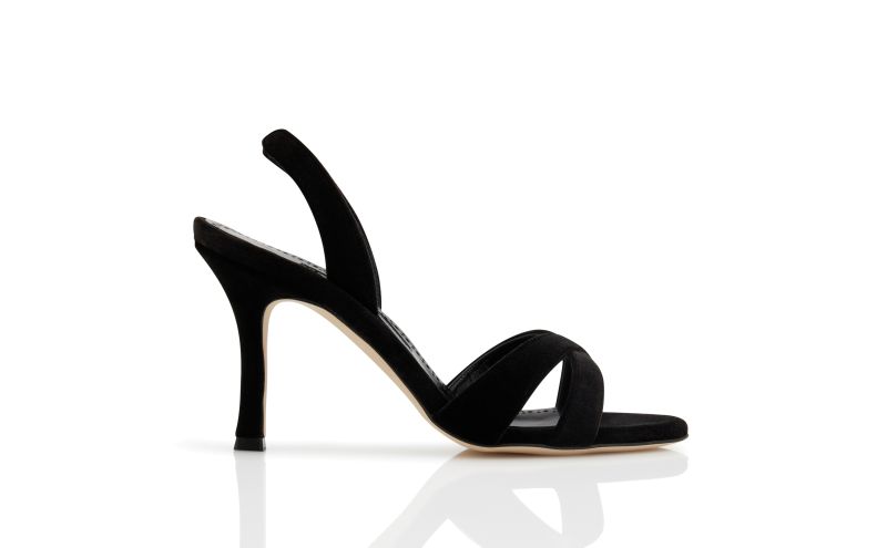 Side view of Callasli, Black Velvet Slingback Sandals - £695.00