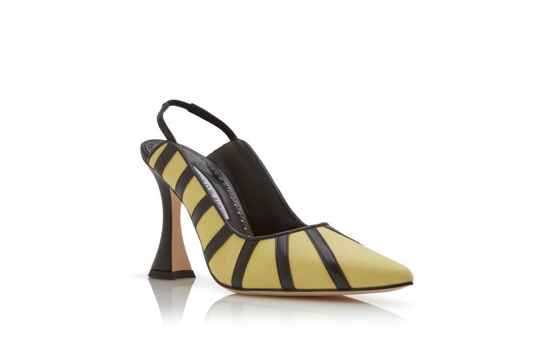 Hodouby, Yellow and Black Linen  Slingback Pumps - CA$1,465.00