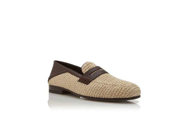 Padstow, Light Beige Raffia Penny Loafers - US$895.00