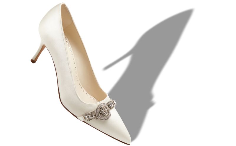 Asapump, White Satin Jewel Embellished Pumps - €1,175.00 