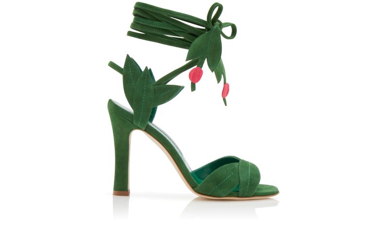 Side view of Ossie 23, Green Suede Lace-Up Sandals - AU$2,005.00