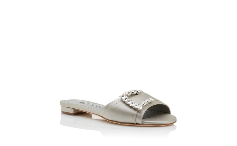 Ramiflat, Grey Satin Embellished Flat Sandals - £525.00