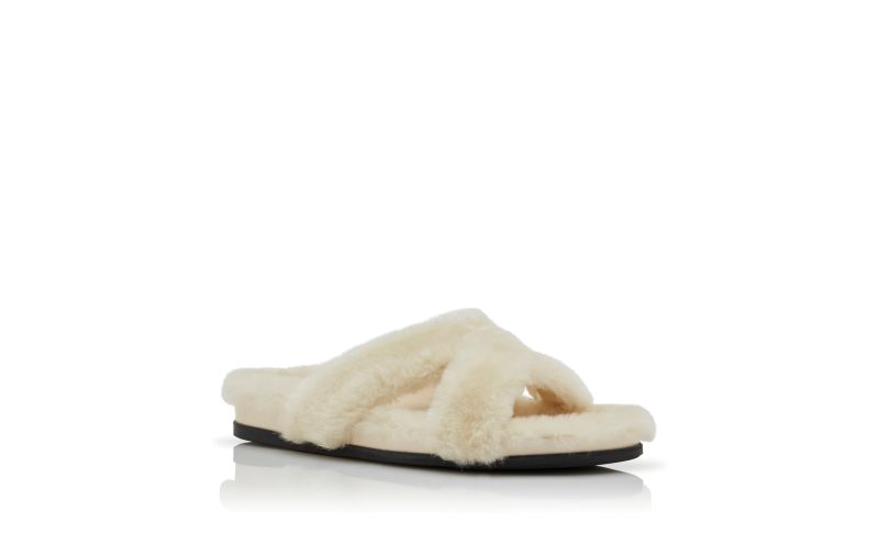 Chilpa, Cream Shearling Open Toe Flat Mules - CA$570.00