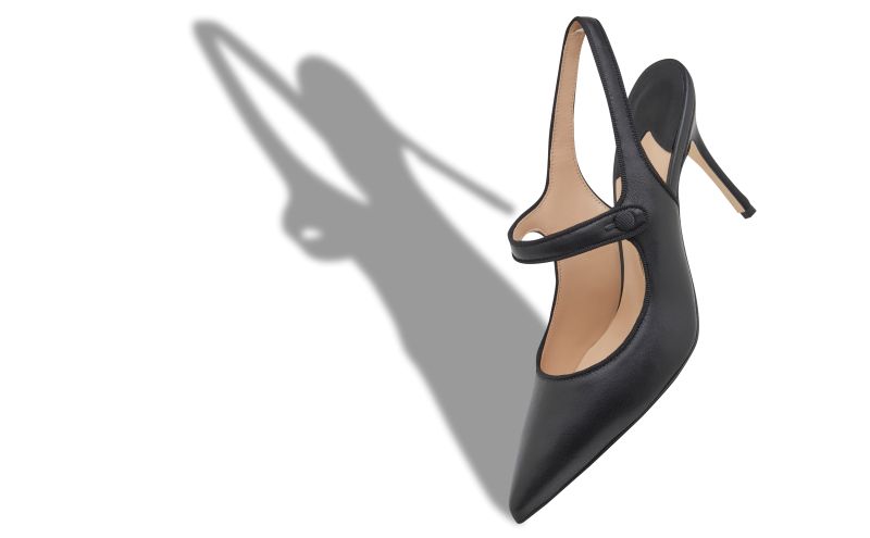 Camparisli, Black Nappa Leather Pointed Toe Slingback Pumps - US$965.00