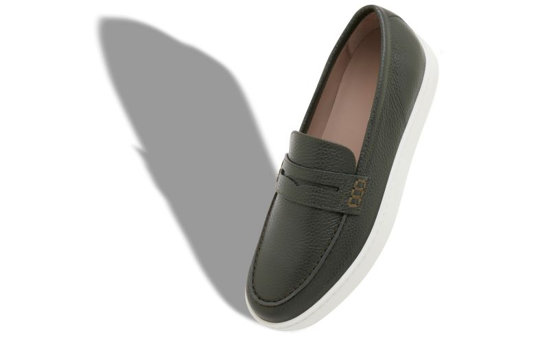 Ellis, Dark Green Calf Leather Slip-On Loafers - £575.00