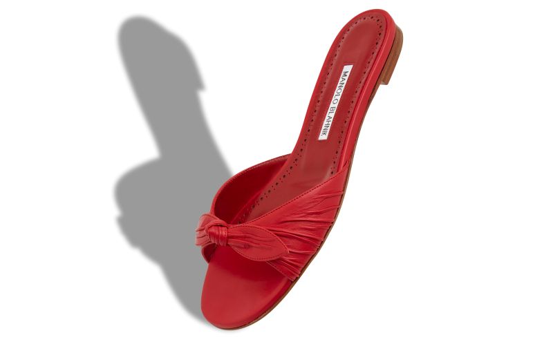 Lolloflat, Red Nappa Leather Bow Detail Flat Sandals - US$775.00
