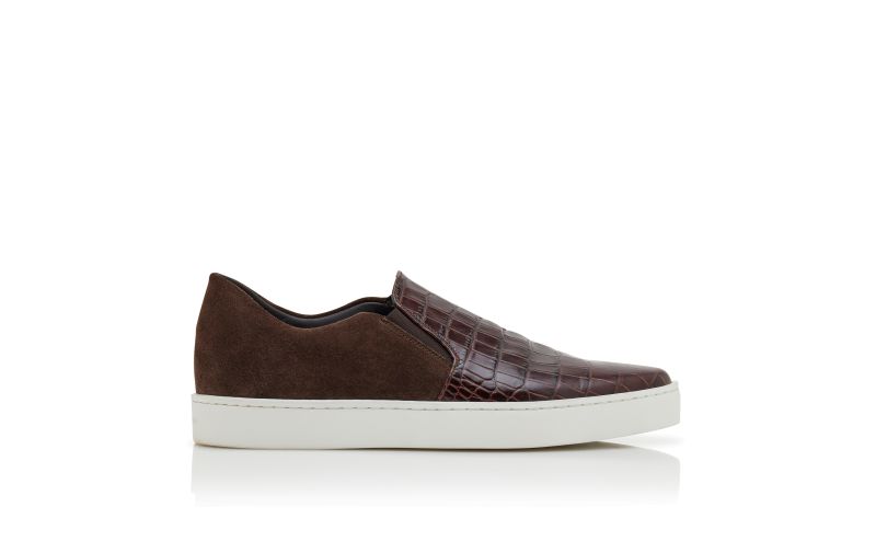 Side view of Nadores, Brown Suede Slip-On Sneakers  - CA$945.00