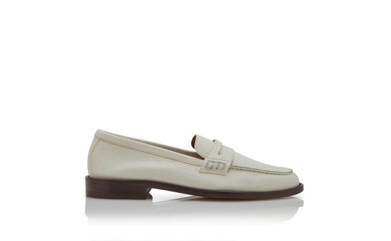 Side view of Perry, White Calf Leather Penny Loafers - US$995.00