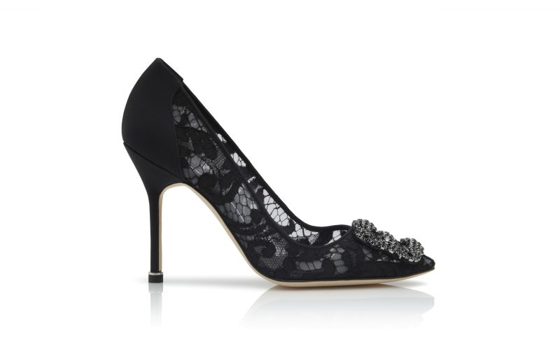 Side view of Hangisi lace, Black Lace Jewel Buckle Pumps - CA$1,655.00