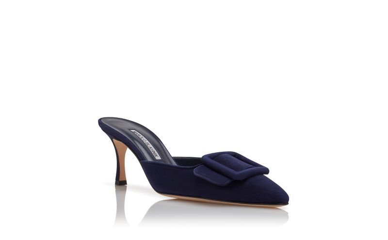 Maysale 70, Navy Blue Suede Buckle Detail Mules - US$875.00