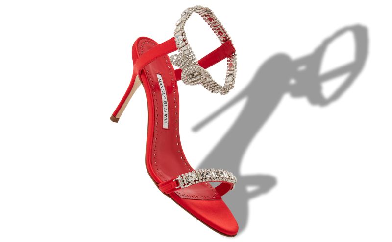 Asasan, Red Satin Jewel Embellished Sandals - US$1,695.00 