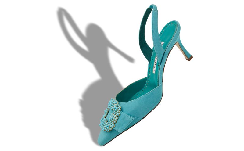 Gibsli, Light Blue Suede Pearl Buckle Slingback Pumps - €1,245.00